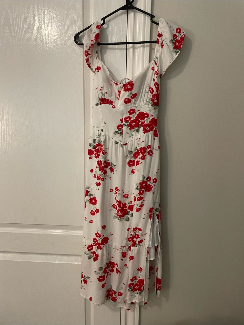 Hollister White Maxi Dress with Red Floral Print